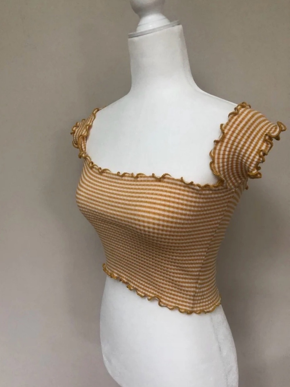 Dreamers Yellow Striped Ruffle-Edge Crop Top/Tube Top